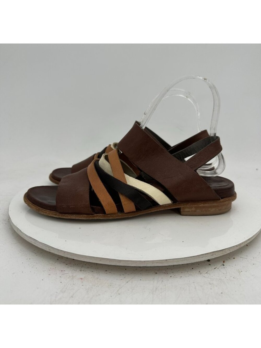 Ixos Women Size EU 38 US 8 Brown Leather Strappy Back Buckle Flat Sandal